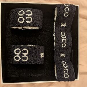 Chanel Black and White Coco Wristbands and Headband Set